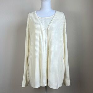 Jennifer Moore 2-in-1 Cardigan Sweater 3X Ivory Ribbed Attached Tank